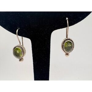 Sterling Silver Oval Green Gemstone Dangle Earrings